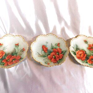 Lot of Three Signed Plates with Orange Flowers # 25382